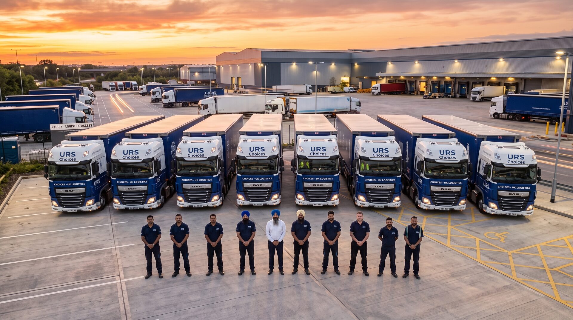 The URS Choices fleet and drivers lined up together in the yard