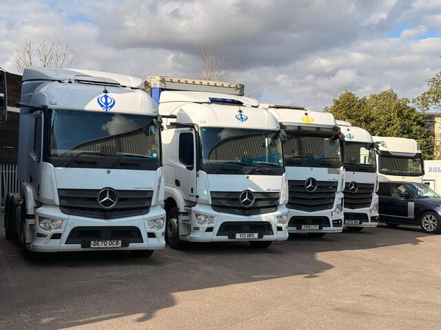 A lineup of URS Choices Mercedes tractor units